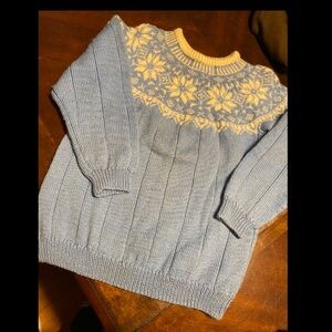 Blue and Cream Women's Crew Neck Sweater
